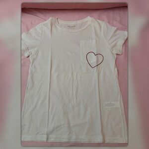 Kate Spade White Tee with Red Heart Embroidery